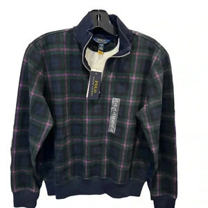 NWT Polo Ralph Lauren Boys 1/4 Zip Sweater Long Sleeve Blue Plaid Sz XL (16)